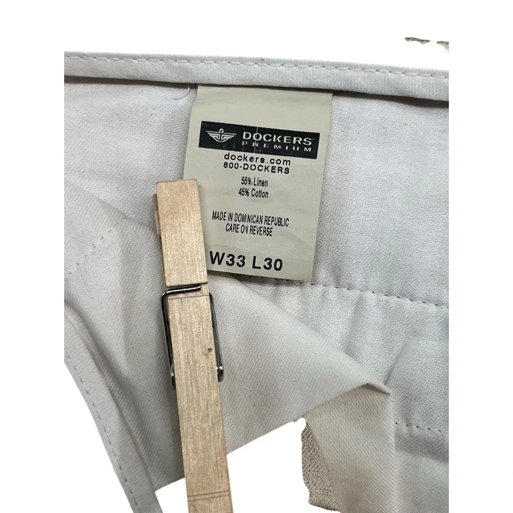 vtg Dockers 33x30 Khaki Linen Cotton Dress Pants Trousers Pleated High Waisted
